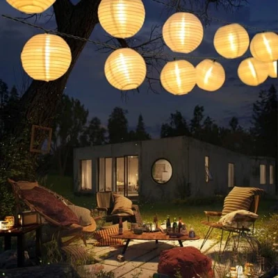 Afbeelding van LQWELL® Lichtsnoer op zonne energie voor buiten, lantaarns energie, 8 m, 30 leds, 2 modi, waterdicht, tuindecoratie, warm wit, balkon, bruiloft, binnenplaats, feest (2 stuks)