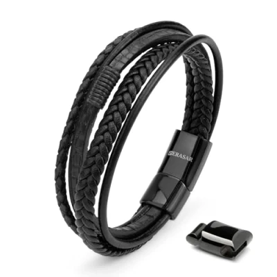 Afbeelding van SERASAR Armband Heren [Wild] Zwart 23cm Manchet Sieraden Polsband