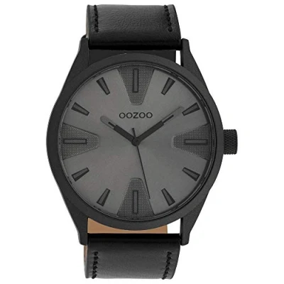 Afbeelding van Oozoo Herenhorloge met leren band 45 mm donkergrijs/zilver/zwart C10024, donkergrijs/grijs, groß, Riem