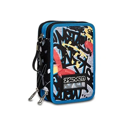 Afbeelding van Seven Kinderen en jongens Astuccoio 3 Zip, Navybush Boy, Attrezzato Con Matite, Pennarelli ECC, Nero, Scuola &amp; Tempo Libero zakken met ritssluiting, zwart, unica, zwart.