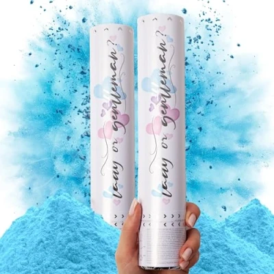Afbeelding van Canon Confetti, 2 stuks, biologisch afbreekbare confettikanon voor genderonthulling, confetti poederwerper, confettibom, partypoper, blauwe confettikanon, confettibom