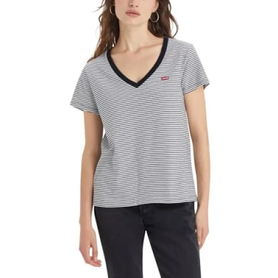 Afbeelding van Levi&#039;s dames Perfect T shirt met logo en streepprint in de kleur Wit, maat: XS