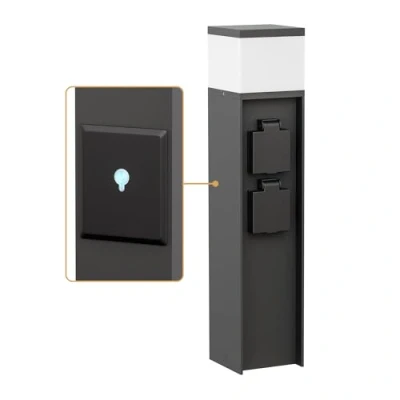 Afbeelding van ledscom.de POMI lichtklem voor buiten, Smart Home, 39 cm, zwart, 2 stopcontacten, inclusief G9 lamp, 501 lm, warm wit