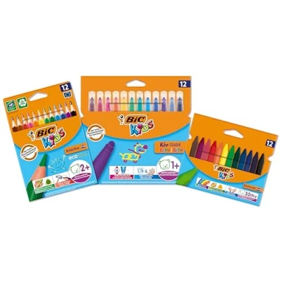 Afbeelding van BIC Kids Kleurset voor kinderen jonger dan 5 jaar, met kleurpotloden, evolutie, ecolutions, driehoek, babyviltstiften en plastidecorkrijt, 36 stuks