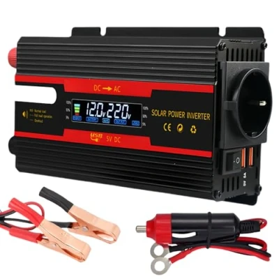 Afbeelding van Spanningsomvormer DC 12 V/24 V naar AC 230 V, gemodificeerde sinusgolf, 2000 W, met EU stekkers, 2 USB en lcd display, adapter voor auto, vrachtwagen, caravan, camping