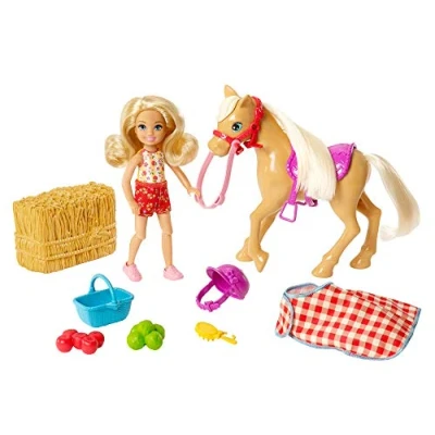 Afbeelding van Barbie Chelsea minipop familie en haar pony op de boerderij, strolaars accessoires, kinderspeelgoed, GFF50