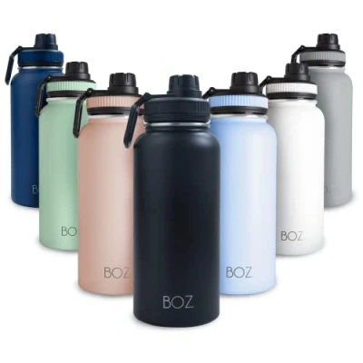 Afbeelding van BOZ XL roestvrijstalen thermosfles, zwart (1 l / 32 oz), brede opening, BPA vrij, dubbelwandige vacuüm isolatie, waterfles 1 liter