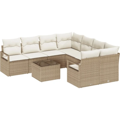 Afbeelding van vidaXL 9 delig Tuin Sofa Set met Kussens Beige Poly Rattan