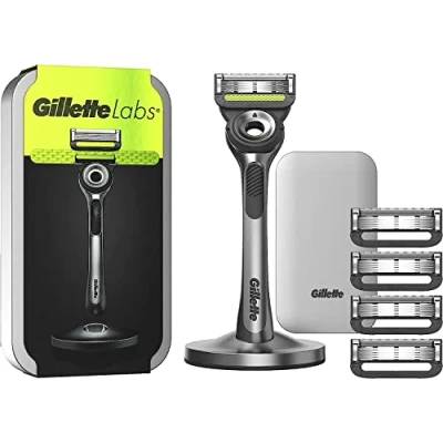 Image de Gillette Labs Rasoir pour homme avec élément de nettoyage + étui rangement voyage 5 lames rasoir, cadeau homme, station d&#039;accueil magnétique qualité supérieure, 1 pièce (1 paquet)