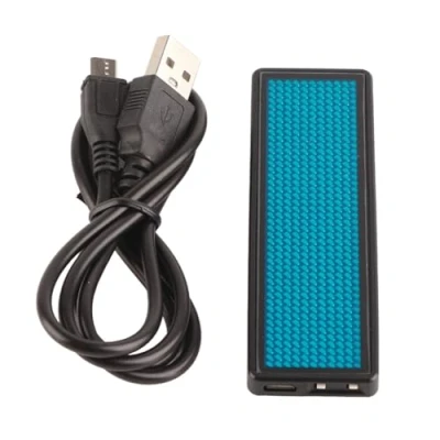 Afbeelding van YWBL WH Blauw/geel/wit led magneetbadge met programmeerbare schuifmagneet, tag scrollbord, 240 mAh, oplaadbaar via micro USB, zeer helder HD display, toetsen en indicatoren