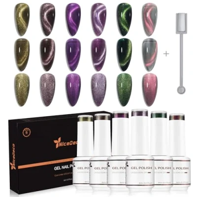 Afbeelding van Nicedeco 6 kleuren Cat Eye Gel nail Polish Set, UV/LED, soak off, magnetisch, 8 ml, gel, art, manicure, pedicure, voor professioneel, salon en thuis, kit42
