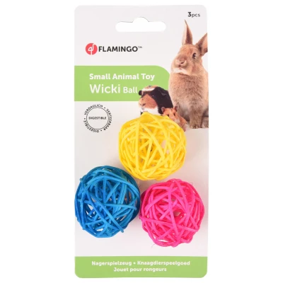 Afbeelding van Flamingo Knaagdierspeelgoed Wicki Balls Speelgoed 3.5x3.5 cm Blauw Geel Roze