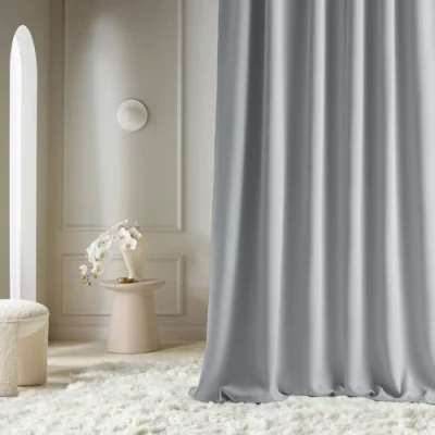 Image de ROOM99 Aura Rideau avec galon fronceur 140 x 260 cm (l H) coulissant Décoration moderne Pour salon, chambre à coucher Gris clair