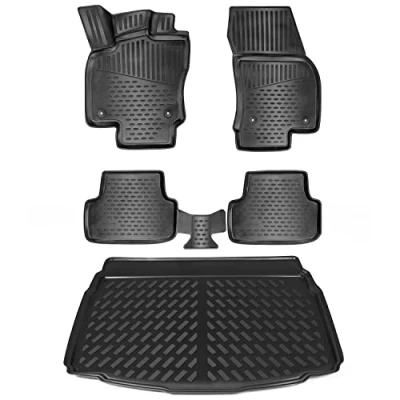 Afbeelding van Design kofferbakmat en voor VW T ROC vanaf 2017, antislip met 5 cm hoge rand