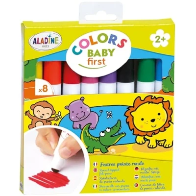Afbeelding van Aladine Colors Baby First 8 gekleurde viltstiften gemakkelijk vast te pakken ronde punt wasbare inkt vanaf 2 jaar