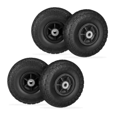 Afbeelding van Relaxdays steekwagenwiel set van 4 massief rubber skelterwiel tuin 4.10/3.50 zwart