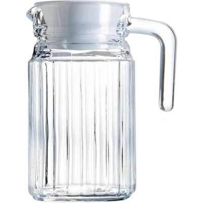 Afbeelding van MGE Waterkan met deksel handvat glazen karaf en schenktuit ijstheekan kan 600 ml