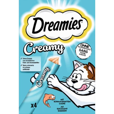 Afbeelding van Catisfactions Dreamies Creamy Zalm 2x 10gr Katten snack Traktatie snoepjes Crèmige textuur Met taurine