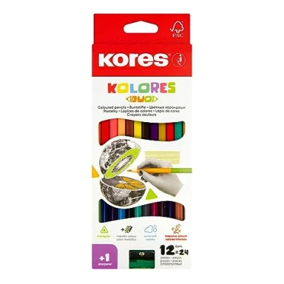 Afbeelding van Kleurpotloden Kores dubbelzijdig 12 stuks = 24 kleuren &quot;KOLORES DUO&quot;