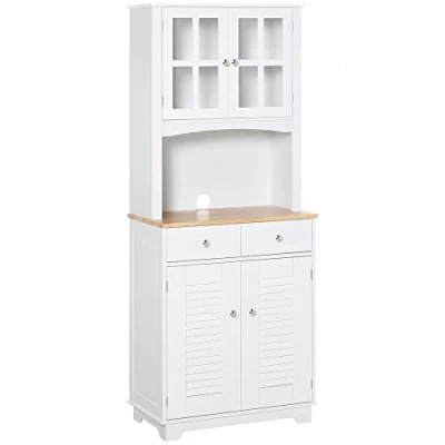 Afbeelding van HOMCOM Keukendressoir, keukenkast, 2 kasten, deuren met lamellen en acryl, laden, grote nis, hout, rubber, MDF, wit