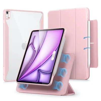 Afbeelding van ESR iPad Air 13 inch M2 hoes, 2024 hoes met penhouder, afneembare magnetische verticale standaard, ondersteunt volledig Pro/USB C, 360 serie, roze