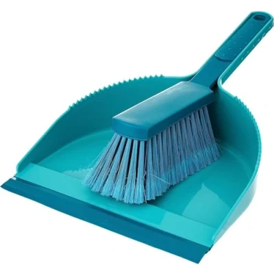 Afbeelding van Leifheit klassieke handveger set, praktische bezem met gesplitste uiteinden, stabiele blik extra lange rubberen lip en hoektrekker