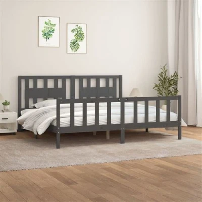 Afbeelding van vidaXL Bedframe met hoofdbord massief grenenhout grijs 200x200 cm