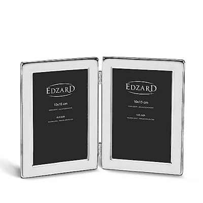 Afbeelding van EDZARD Salerno Dubbele fotolijst voor 2 foto&#039;s 10 x 15 cm, verzilverd, aanslagbestendig, met fluwelen achterkant, om neer te zetten