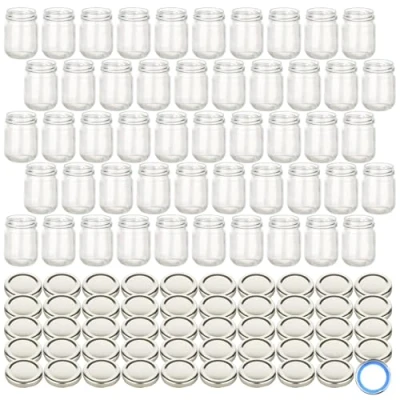 Afbeelding van gouveo Set van 50 Helix weckpotten 125 ml met schroefdeksel zilver BS kleine voorraadpotten schroefsluiting TO53 schroefpotten voor jam, honing, zelfgemaakt (HEG125SBS)