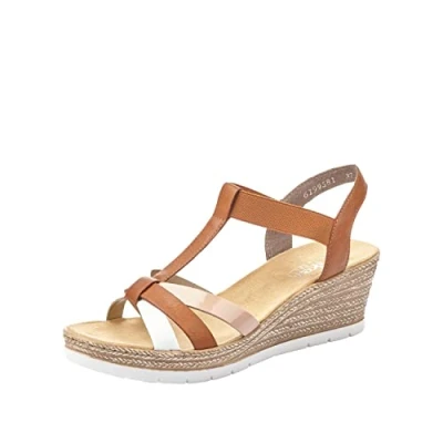 Afbeelding van Rieker Sandalen met plateauzool, Dames, Maat: 41, Bianco/cognac Hoogwaardig imitatieleer
