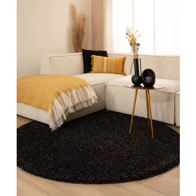Afbeelding van Hoogpolig Vloerkleed Shaggy Trend Effen Rond Antraciet 100 Cm