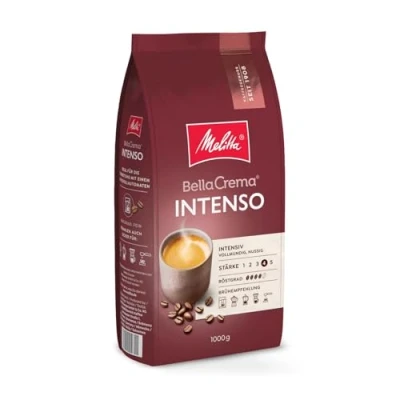 Image de Melitta BellaCrema Intenso Grains de café entiers 1 kg non moulus pour machine à entièrement automatique, torréfié en Allemagne, force 4