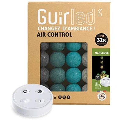 Afbeelding van Guirled Guirlande lumineuse boules coton LED USB Télécommande sans fil Veilleuse bébé 2h Adaptateur secteur double 2A inclus 4 intensités 32 3.2m Mangrove