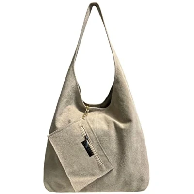 Afbeelding van Modarno schoudertas voor dames, suède, schoudertas, echt leer, Beige