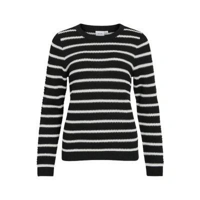 Afbeelding van Vila Trui Vidalo O neck L/s Stripe Knit Top 14101685 Black/white Alys Dames Maat XS