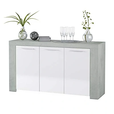 Afbeelding van LOUNGITUDE Dressoir met 3 deuren, L 144 cm wit/beton