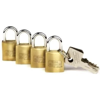 Afbeelding van Burg Wächter 4er Set Quadro 222 15 SB Hangslot Gelijksluitend Messing Sleutelslot
