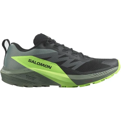 Afbeelding van Salomon Sense RIDE 5 Trail hardloopschoenen, Heren, Maat: 44, Black/laurel wreath/green gecko Textiel/ synthetisch