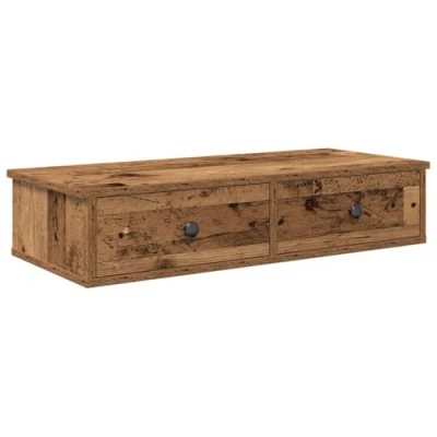 Afbeelding van Wandschap met lades 80x31x17 cm bewerkt hout oud houtkleurig