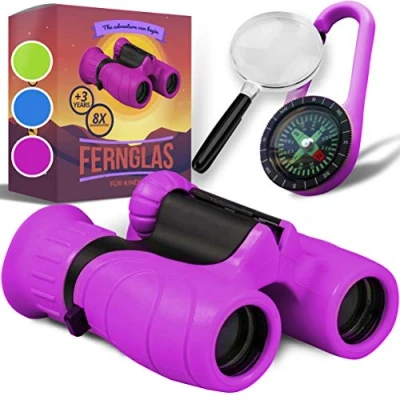 Afbeelding van Verrekijker voor kinderen, sterke vergroting, 8 x 21, uitgebreide set inclusief vergrootglas en kompas, speelgoed jongens meisjes van 4, 5, 6, 7, jaar oud Perfect Geschenk Kerstmis