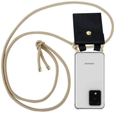 Afbeelding van Cadorabo Hoesje geschikt voor Samsung Galaxy S20 ULTRA in GLANZEND BRUIN Silicone Mobiele telefoon ketting beschermhoes met gouden ringen, koordriem en afneembare etui