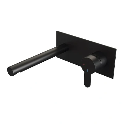 Afbeelding van Brauer Black Edition Wastafelmengkraan inbouw rechte uitloop links hendel plat smal afdekplaat model D 1 mat zwart