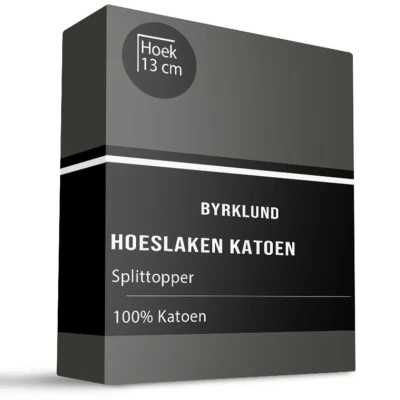 Afbeelding van Splittoper Hoeslaken Katoen Antraciet 160x200 Cm Byrklund Dekbed Discounter.nl