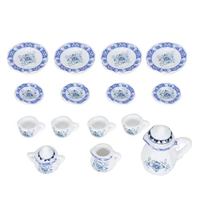 Afbeelding van 1:12 Poppenaccessoires, 15 stuks Mini Bloem Porselein Theekop Set Poppenhuis Decor Keuken Miniatuur Simulatie Meubels Model voor Baby Jongen Meisje Poppen(Tye 1)