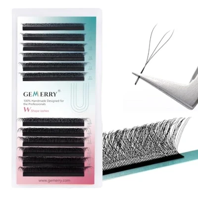 Afbeelding van Gemerry Wimperverlenging, 3D, kant en klaar, 0,07 D krul, 8 14 mm, mix van wimpers, zijde, Russisch volume, professioneel, W vorm, individuele wimperverlenging (W 0,07D mm)