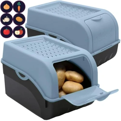 Afbeelding van ARTECSIS Set van 2 bewaardozen voor levensmiddelen, fruit en groenten, met 6 stickers, 5 liter, pastelblauw