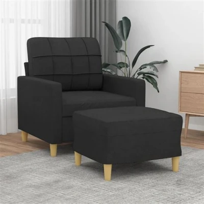 Afbeelding van vidaXL Fauteuil met voetenbank 60 cm stof zwart