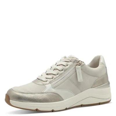 Afbeelding van Jana Damessneakers, plat, met ritssluiting, veganistisch, sneakers voor dames, Beige goud, 39 EU