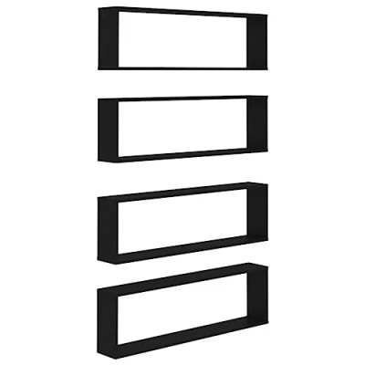 Afbeelding van vidaXL Wandkubusplanken 4 stuks zwart 100x15x30 cm bewerkt hout