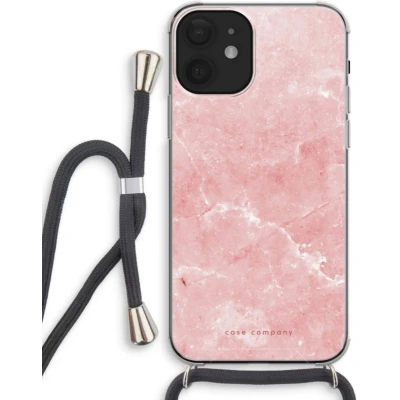 Afbeelding van Case Company® hoesje met Koord geschikt voor iPhone 12 mini Roze marmer Telefoonhoesje Zwart Extra Bescherming aan alle Kanten en Over de Schermrand